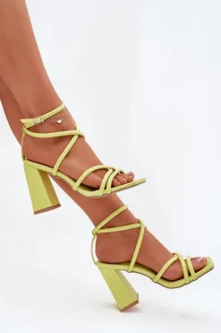 Sandały Damskie Na Słupku Z Paskami Limonkowe Ciarilora Damskie Sandały Na Słupku|Sandały Na Obcasie