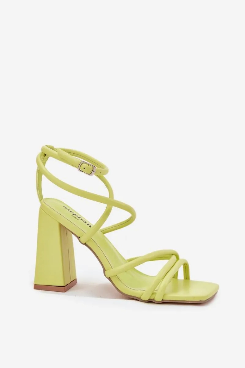 Sandały Damskie Na Słupku Z Paskami Limonkowe Ciarilora Damskie Sandały Na Słupku|Sandały Na Obcasie