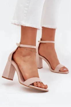 Best Boto Sandały Damskie Na Słupku Z Eko Zamszu Beżowe Elirae