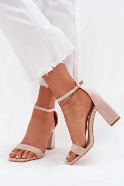 Best Boto Sandały Damskie Na Słupku Z Eko Zamszu Beżowe Elirae