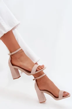 Best Boto Sandały Damskie Na Słupku Z Eko Zamszu Beżowe Elirae