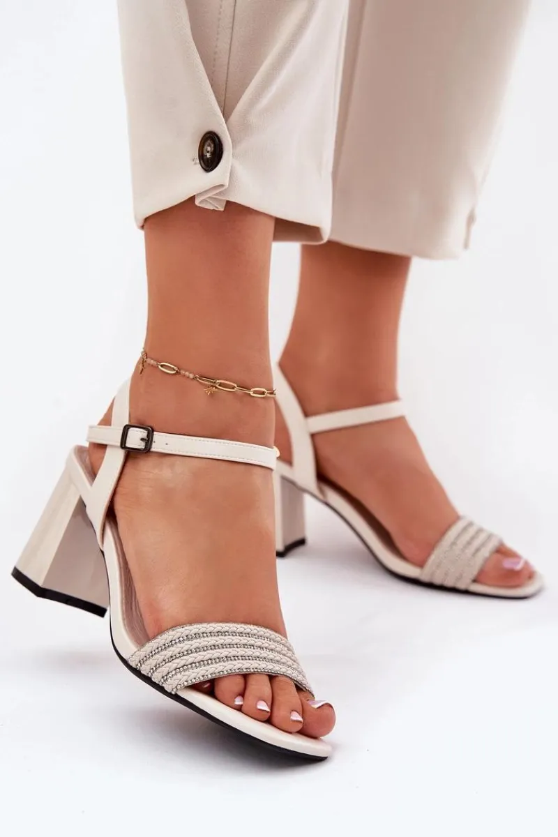 Sale Buty damskie Vinceza Sandały Damskie Na Słupku Z Cyrkoniami I Plecionką Vinceza 62228 Beżowe Beżowy