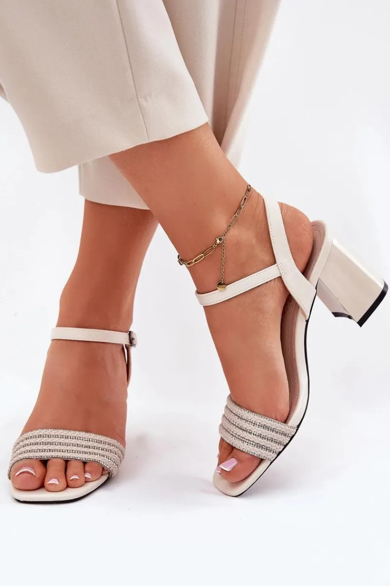 Sale Buty damskie Vinceza Sandały Damskie Na Słupku Z Cyrkoniami I Plecionką Vinceza 62228 Beżowe Beżowy