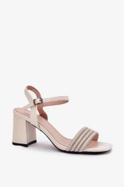 Sale Buty damskie Vinceza Sandały Damskie Na Słupku Z Cyrkoniami I Plecionką Vinceza 62228 Beżowe Beżowy