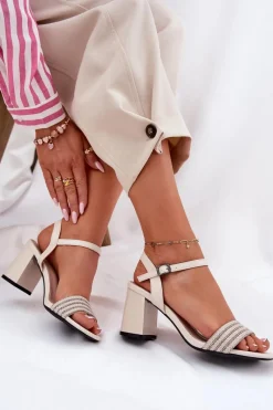 Sale Buty damskie Vinceza Sandały Damskie Na Słupku Z Cyrkoniami I Plecionką Vinceza 62228 Beżowe Beżowy