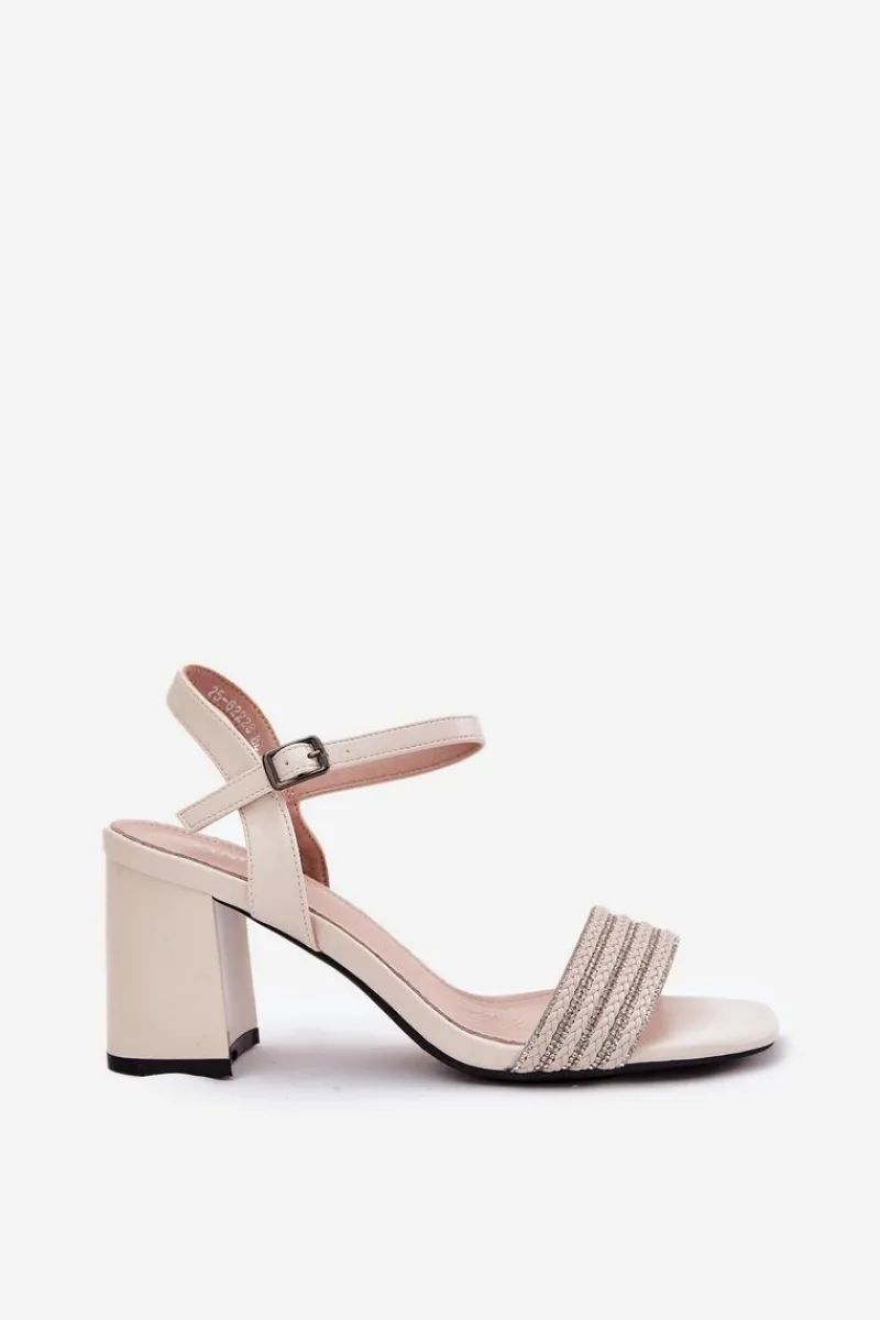 Sale Buty damskie Vinceza Sandały Damskie Na Słupku Z Cyrkoniami I Plecionką Vinceza 62228 Beżowe Beżowy