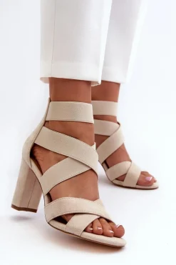 Outlet Evento Sandały Damskie Na Słupku Z Paskami Beżowe Obissa