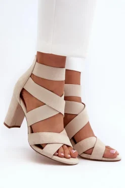 Outlet Evento Sandały Damskie Na Słupku Z Paskami Beżowe Obissa