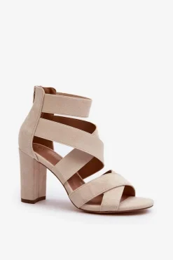 Outlet Evento Sandały Damskie Na Słupku Z Paskami Beżowe Obissa