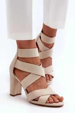 Outlet Evento Sandały Damskie Na Słupku Z Paskami Beżowe Obissa