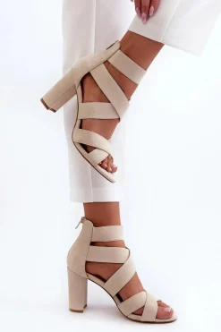 Outlet Evento Sandały Damskie Na Słupku Z Paskami Beżowe Obissa