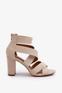 Outlet Evento Sandały Damskie Na Słupku Z Paskami Beżowe Obissa