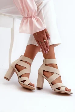 Outlet Evento Sandały Damskie Na Słupku Z Paskami Beżowe Obissa