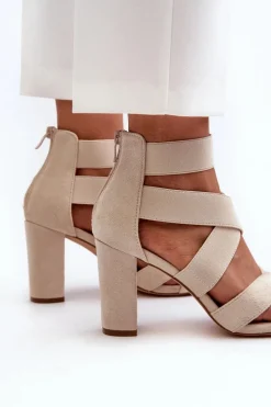 Outlet Evento Sandały Damskie Na Słupku Z Paskami Beżowe Obissa