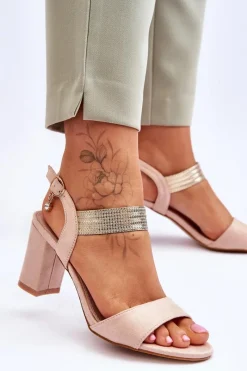 Sandały Na Obcasie>Damskie buty S.Barski Sandały Damskie Na Słupku Zamszowe Beżowe Enjoy