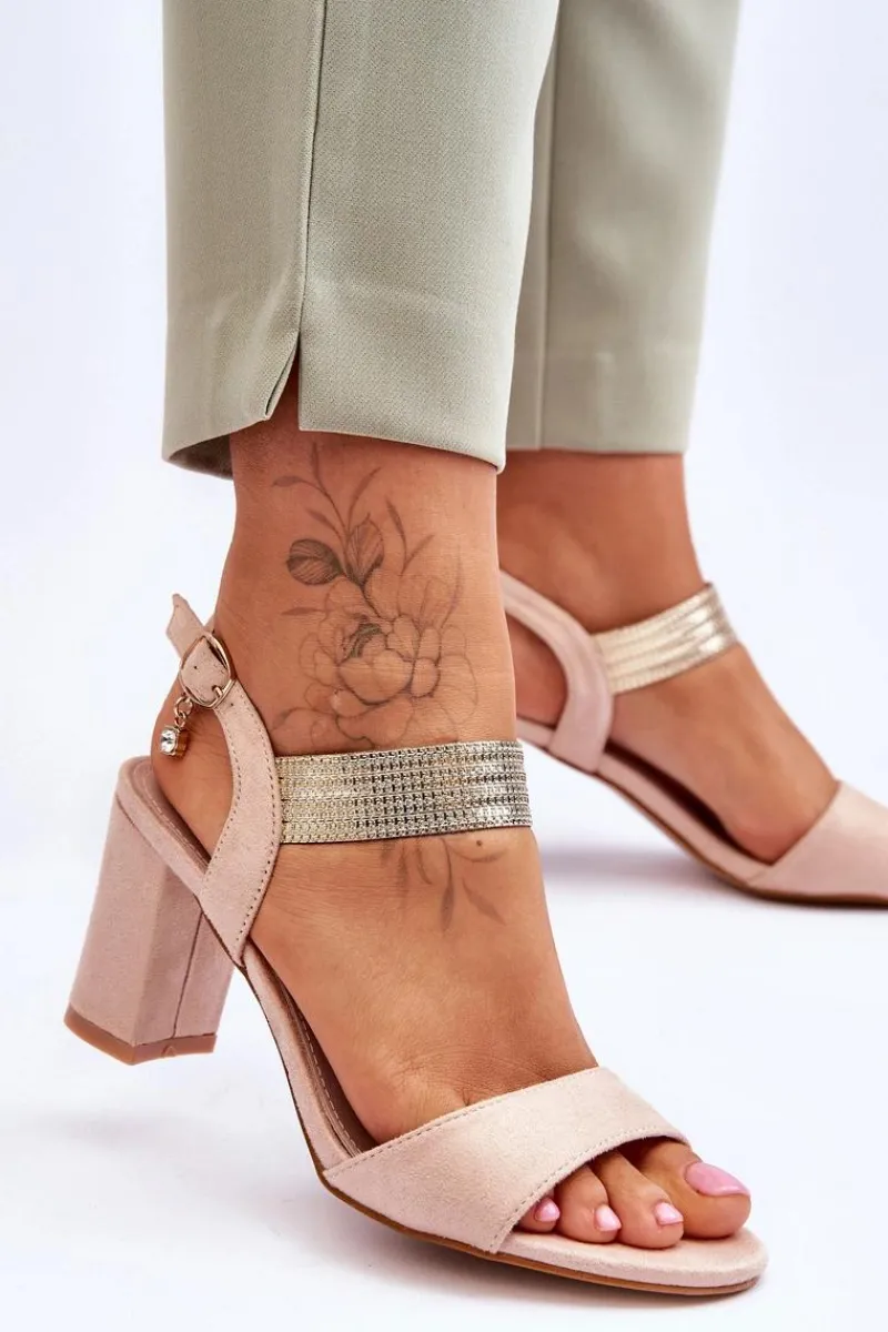 Sandały Na Obcasie>Damskie buty S.Barski Sandały Damskie Na Słupku Zamszowe Beżowe Enjoy