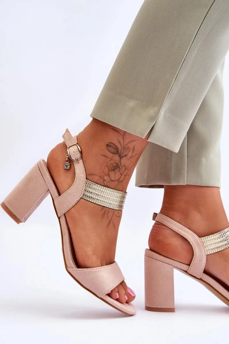 Sandały Na Obcasie>Damskie buty S.Barski Sandały Damskie Na Słupku Zamszowe Beżowe Enjoy