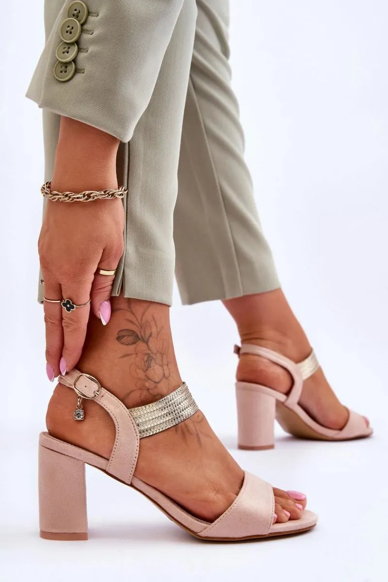 Sandały Na Obcasie>Damskie buty S.Barski Sandały Damskie Na Słupku Zamszowe Beżowe Enjoy