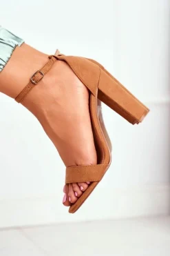 Sandały Na Słupku|Sandały Na Obcasie>Boto Sandały Damskie Na Słupku Zamszowe Camel Anastasie