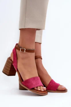 Online Sandały Damskie Na Słupku Z Eko Zamszu Fuksja Ronvia Damskie Sandały Na Słupku|Sandały Na Obcasie