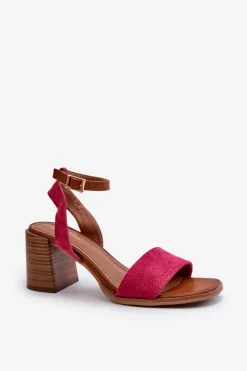 Online Sandały Damskie Na Słupku Z Eko Zamszu Fuksja Ronvia Damskie Sandały Na Słupku|Sandały Na Obcasie