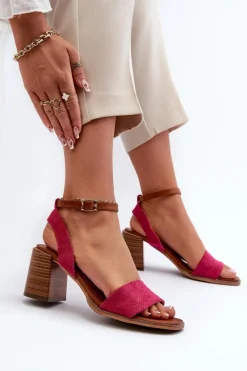 Online Sandały Damskie Na Słupku Z Eko Zamszu Fuksja Ronvia Damskie Sandały Na Słupku|Sandały Na Obcasie