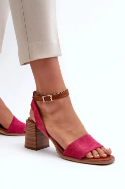 Online Sandały Damskie Na Słupku Z Eko Zamszu Fuksja Ronvia Damskie Sandały Na Słupku|Sandały Na Obcasie