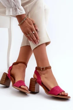 Online Sandały Damskie Na Słupku Z Eko Zamszu Fuksja Ronvia Damskie Sandały Na Słupku|Sandały Na Obcasie