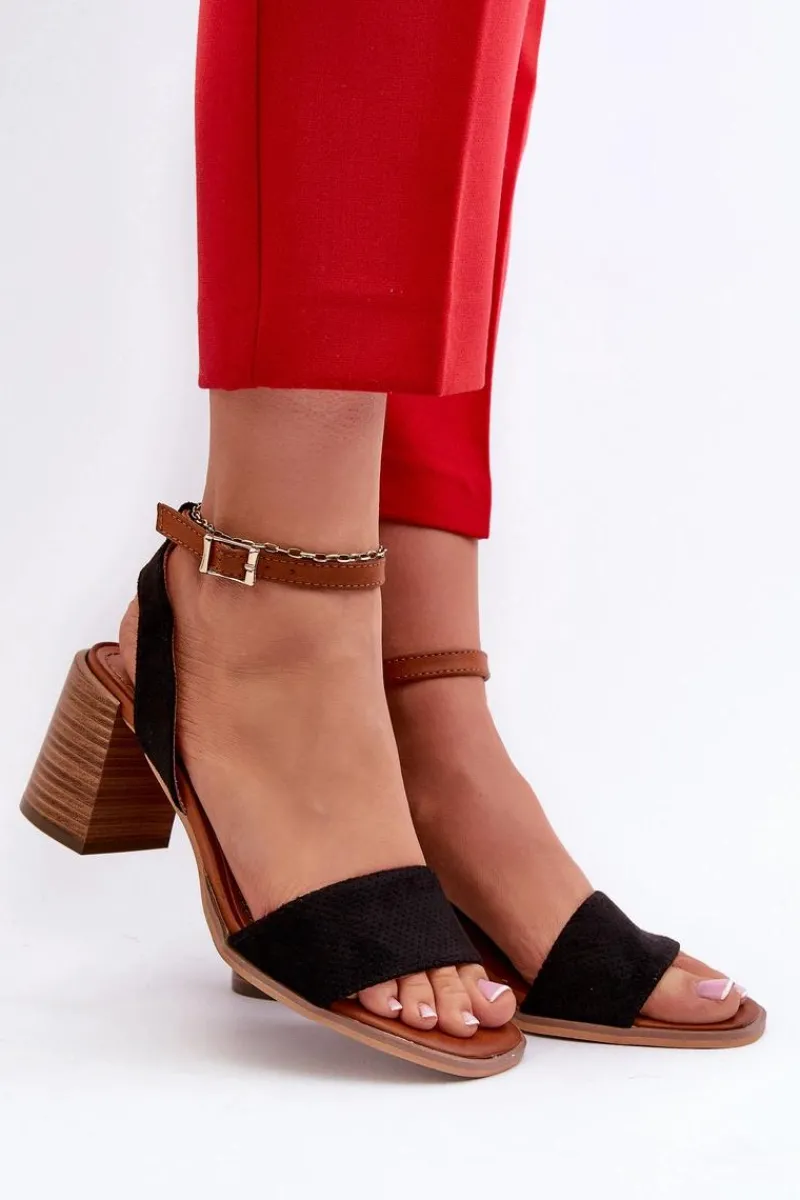 Sandały Na Słupku|Sandały Na Obcasie>Evento Sandały Damskie Na Słupku Z Eko Zamszu Czarne Ronvia Czarny