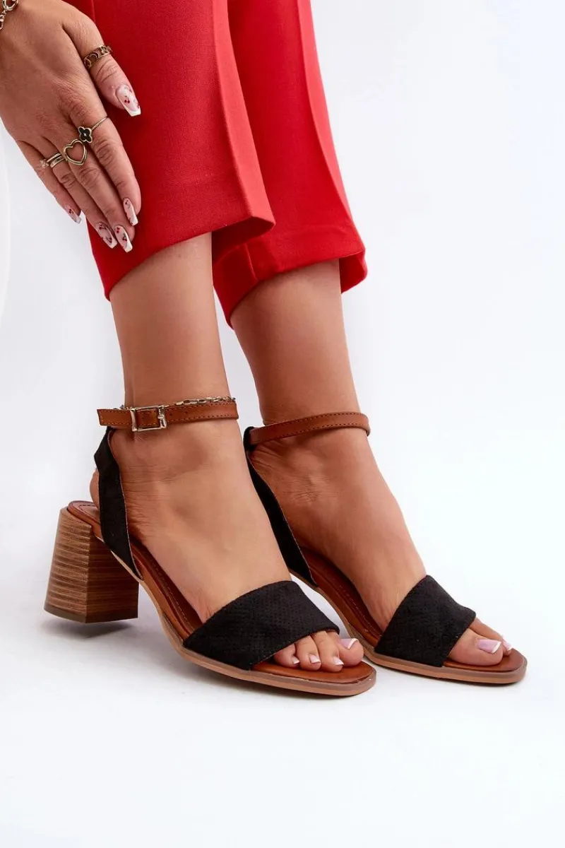 Sandały Na Słupku|Sandały Na Obcasie>Evento Sandały Damskie Na Słupku Z Eko Zamszu Czarne Ronvia Czarny