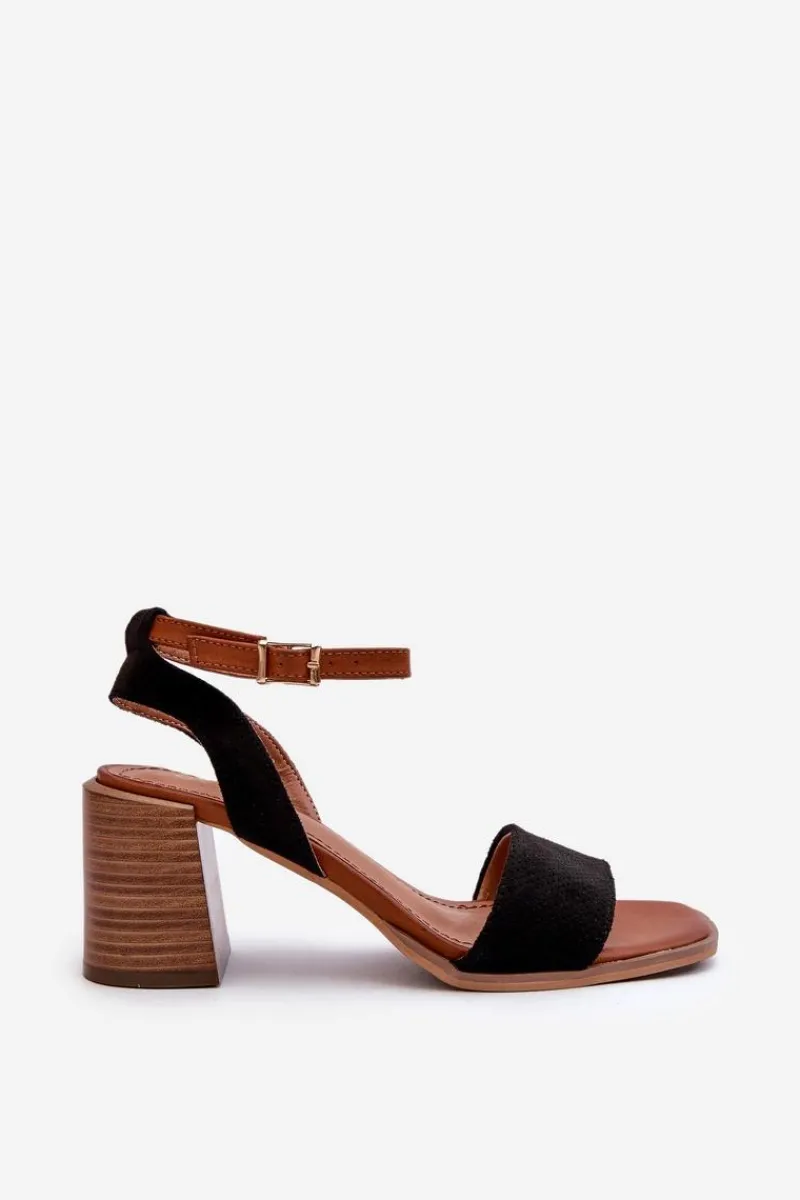 Sandały Na Słupku|Sandały Na Obcasie>Evento Sandały Damskie Na Słupku Z Eko Zamszu Czarne Ronvia Czarny