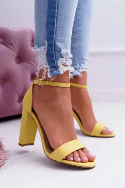 Discount Boto Sandały Damskie Na Słupku Zamszowe Żółte Anastasie