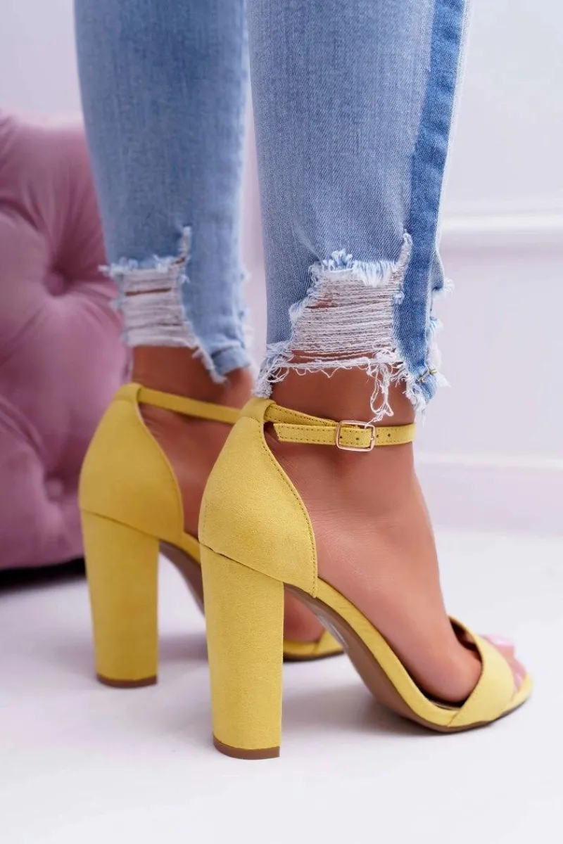 Discount Boto Sandały Damskie Na Słupku Zamszowe Żółte Anastasie