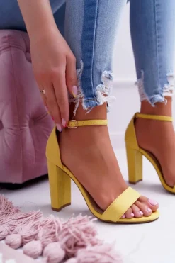 Discount Boto Sandały Damskie Na Słupku Zamszowe Żółte Anastasie