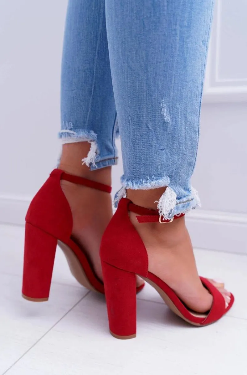 Discount Boto Sandały Damskie Na Słupku Zamszowe Czerwone Anastasie