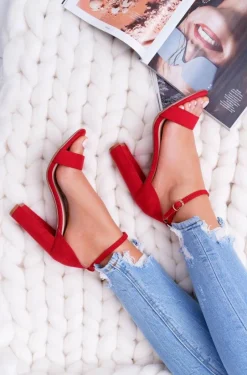 Discount Boto Sandały Damskie Na Słupku Zamszowe Czerwone Anastasie