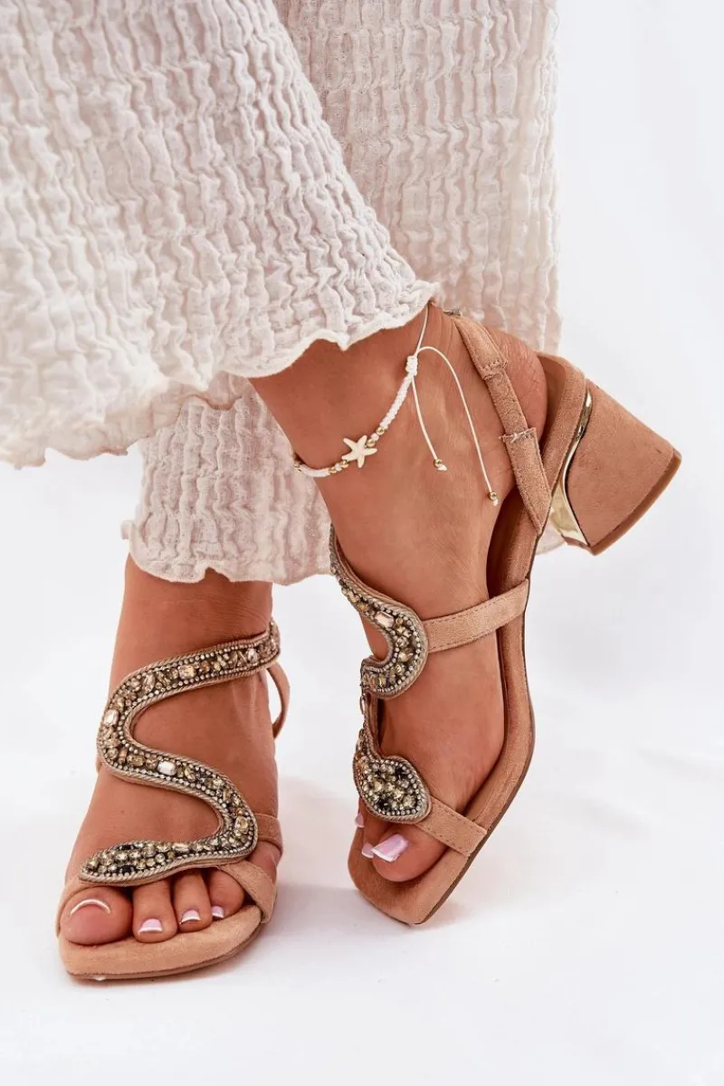 Sandały Na Słupku|Sandały Na Obcasie>Artiker Sandały Damskie Na Słupku Z Kryształkami 56C1374 Beżowe Beżowy