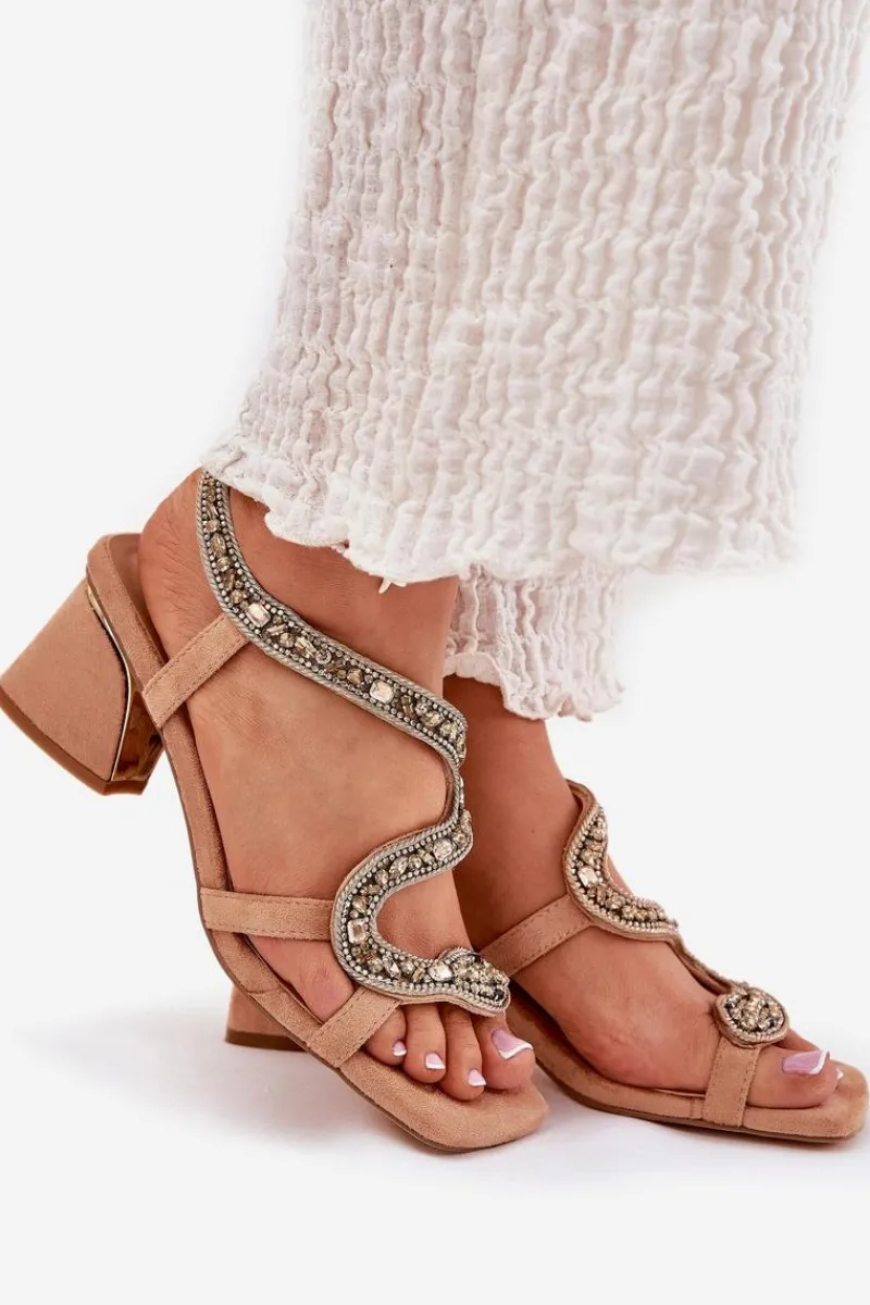 Sandały Na Słupku|Sandały Na Obcasie>Artiker Sandały Damskie Na Słupku Z Kryształkami 56C1374 Beżowe Beżowy