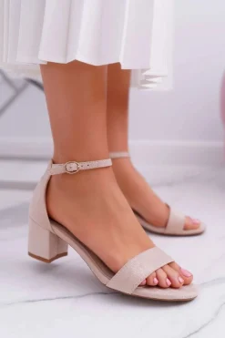 Best Sandały Damskie Na Słupku Z Brokatem Beżowe Nathalie Damskie Sandały Na Obcasie