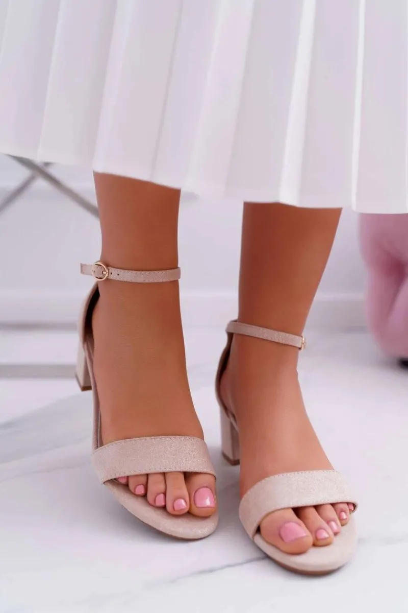 Best Sandały Damskie Na Słupku Z Brokatem Beżowe Nathalie Damskie Sandały Na Obcasie