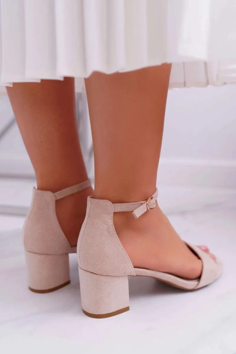 Best Sandały Damskie Na Słupku Z Brokatem Beżowe Nathalie Damskie Sandały Na Obcasie