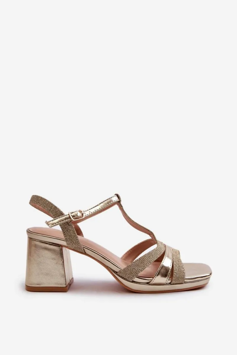 Sandały Na Słupku|Sandały Na Obcasie>Evento Sandały Damskie Na Słupku Z Eko Skóry Złote Lyana Złoty