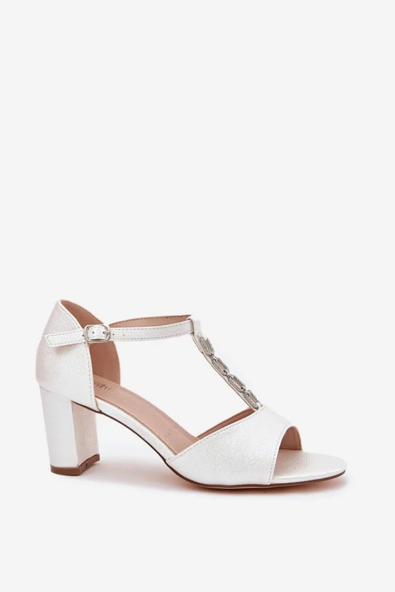 Sandały Na Słupku|Sandały Na Obcasie>Evento Sandały Damskie Na Słupku Z Ozdobnym Paskiem Eko Skóra Białe Triavera Biały