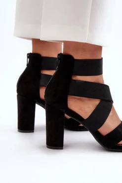 New Evento Sandały Damskie Na Słupku Z Paskami Czarne Obissa