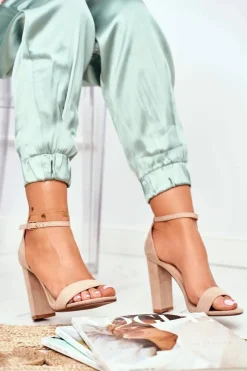 Best Boto Sandały Damskie Na Słupku Zamszowe Beżowe Anastasie