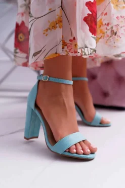 Clearance Sandały Damskie Na Słupku Zamszowe Miętowe Anastasie Damskie Sandały Na Obcasie