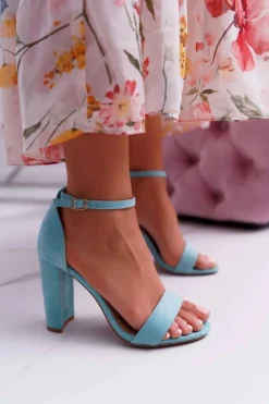 Clearance Sandały Damskie Na Słupku Zamszowe Miętowe Anastasie Damskie Sandały Na Obcasie
