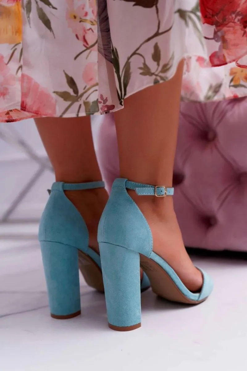 Clearance Sandały Damskie Na Słupku Zamszowe Miętowe Anastasie Damskie Sandały Na Obcasie