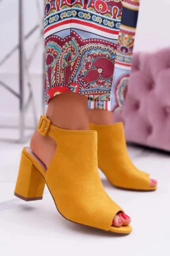 Hot Boto Sandały Damskie Na Słupku Z Cholewką Peep Toe Żółte Esta
