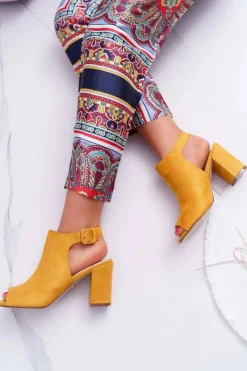 Hot Boto Sandały Damskie Na Słupku Z Cholewką Peep Toe Żółte Esta